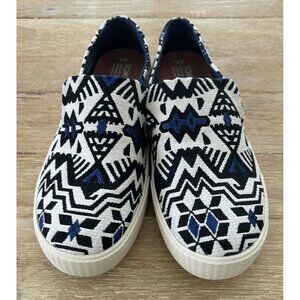 TOMS  Womens White Black Aztec Embroidered Slip On Sneaker Shoes Size 8